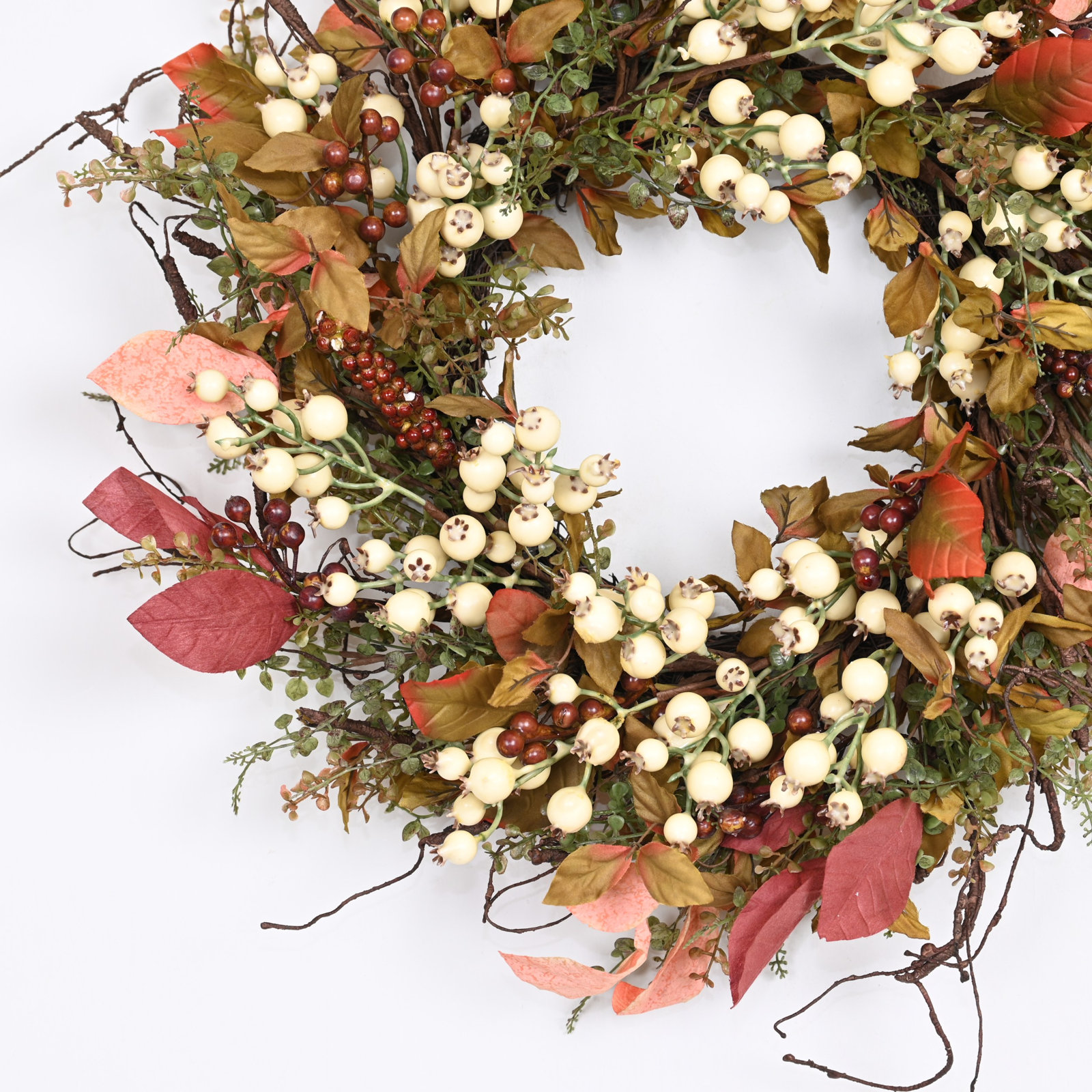 24" Handcrafted Berry Thanksgiving Wreath, Orange;Cream