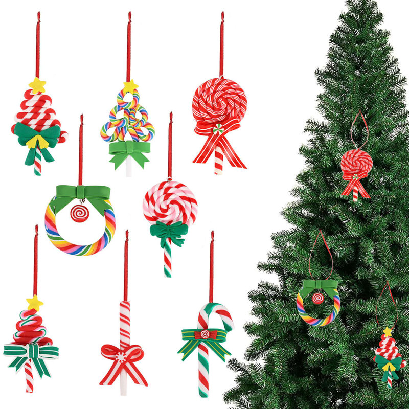 8 pièces de décorations de Noël en forme de sucette de Noël en argile polymère, décorations d'arbre de Noël