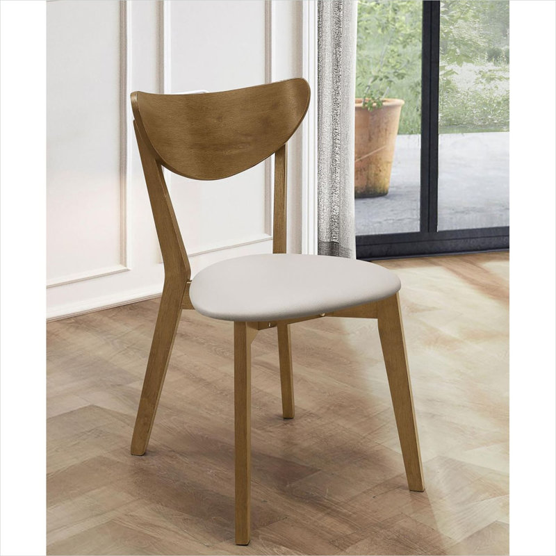 Ensemble de 2 chaises en bois massif à finition châtaignier avec dossier courbé et revêtement en tissu brun clair