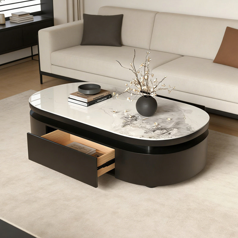 Table basse ovale avec tiroirs Modern Simplicity, H 15,74 po x L 55,11 po x l 27,55 po