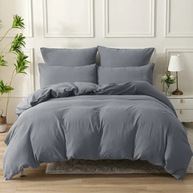 Solayne Muslin Duvet Cover Set 100% Cotton Double-Layer Linen Like Gauze Comforter Cover 3 Pieces Breathable & Lightweight For All Season