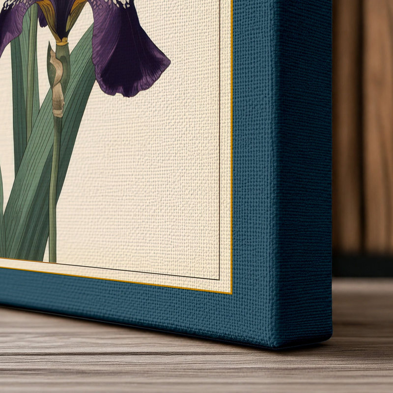 Purple Iris Study Botanical - Wrapped Canvas, 30x20 - 76.2 x 50.8 cm, Teal Border