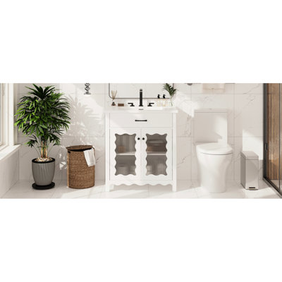 31" Bathroom Vanity With Faux Drawer Design, Matte Black Hardware, And Rubber Wood Leg Frame For A 31-Inch Drawer, Scratch- Surface, Soft-Close Function Low-Maintenance