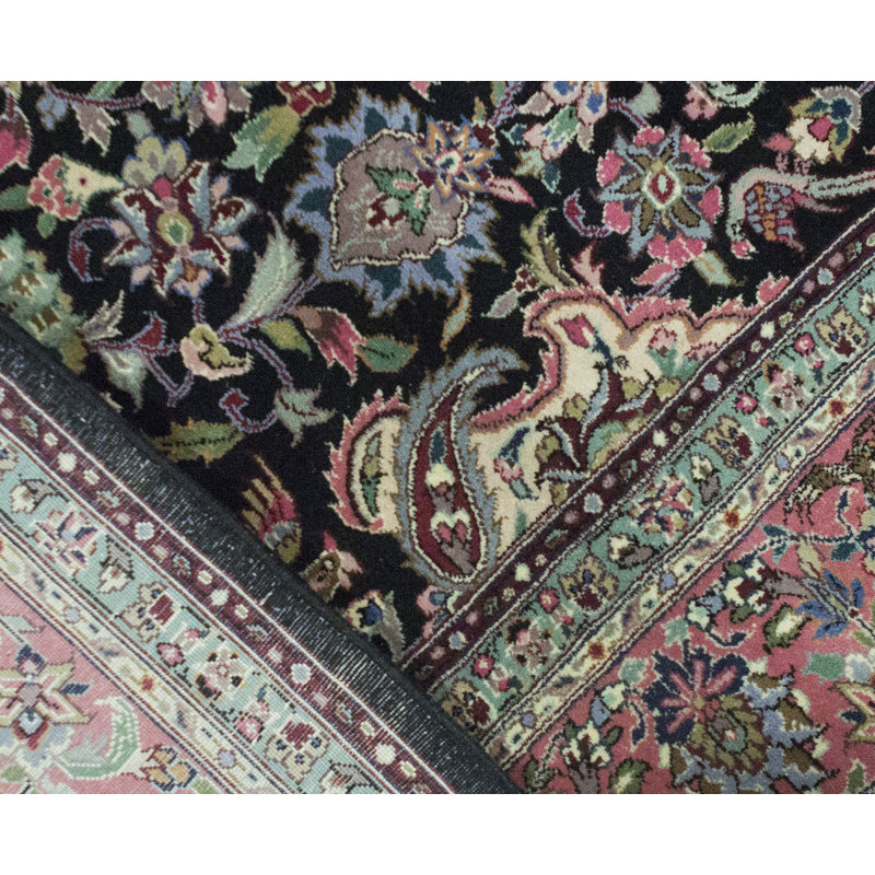 Wool Oriental Area Rug in Black/Pink/Green