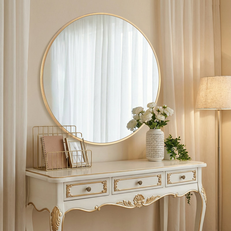 Metal Round Wall Mirror, Gold, 36" x 36"