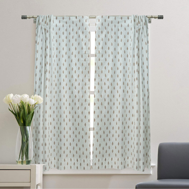 Linen Curtain with Hand Block Printing Rustic Home Vibes, Darpan, Gray, 54" W x 45" L