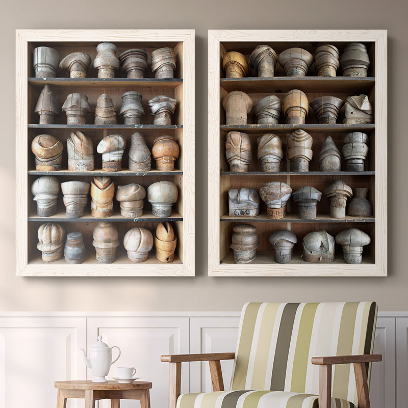 «Ignatius's Hat Blocks I», reproduction de cadre photo sur toile 2 pièces, Blanc, H 27,5 po x l 75 po x P 1,5 po