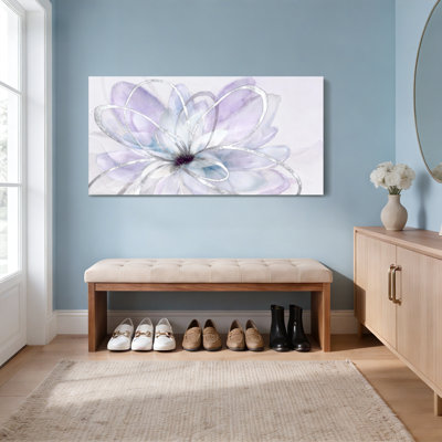 Purple Watercolor Flower With Silver Accents Canvas Wrapped Wall Art Oil Painting Print Set Of 1