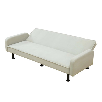 77.5" Square Arm Futon Sofa Bed Upholstered 3 Seat Couch For Home Office, Flannel, Light Gray