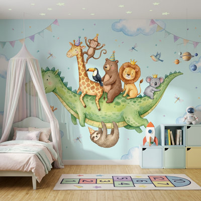 Party Animals Wallpaper Watercolor Whimsical Wall Mural