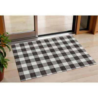 3' X 5' Black And Gray Plaid Washable Indoor Outdoor Area Rug