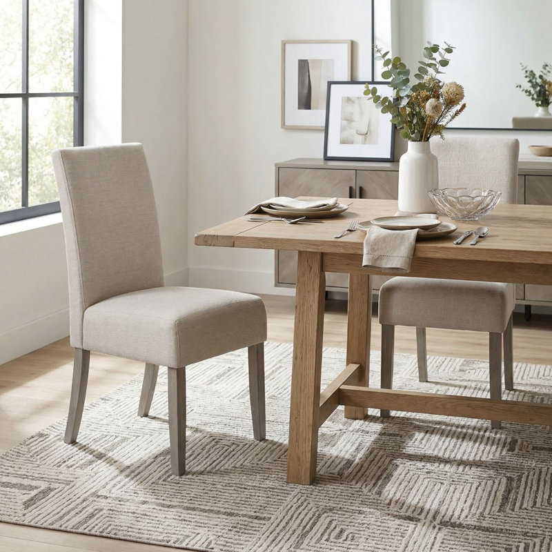 Largo Gray Upholstered Brushed Acacia Wood Dining Chair Set of 2