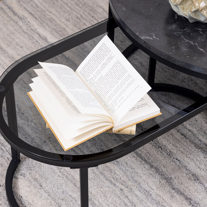 Round/Oval Coffee Table Set with Black Marble/Smoked Melamine Glass Top