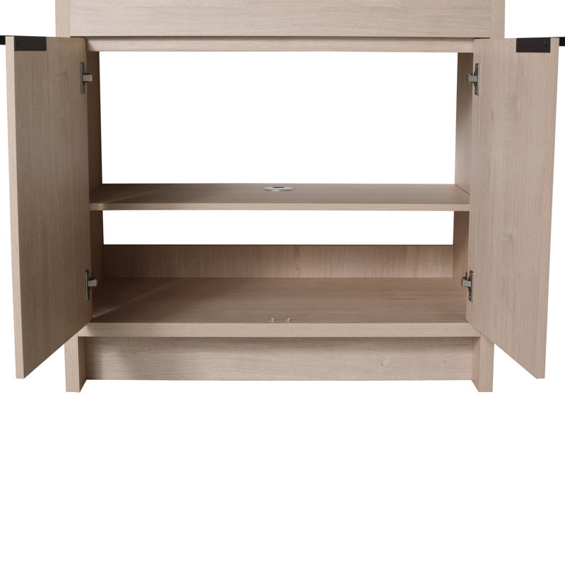 Meuble-lavabo sur pied 36 po avec lavabo et porte en résine blanche - Accessoire fonctionnel 36 po, Chêne clair uni