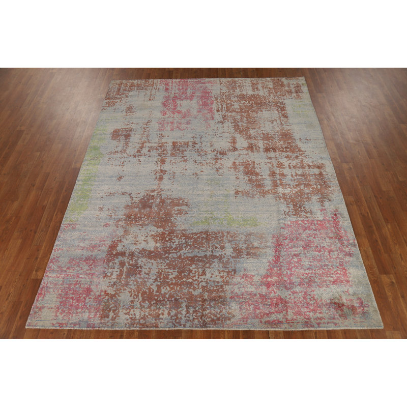 Tapis indien multicolore en laine à motif abstrait moderne