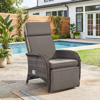 Luxurious Outdoor PE Wicker Recliner Chair, Adjustable Patio Reclining Lounge Chair with Pop-Up Footrest, Deep Seat Cushions & Ergonomic Headrest, All-Weather Rattan Armchair for Poolside, Yard, Deck