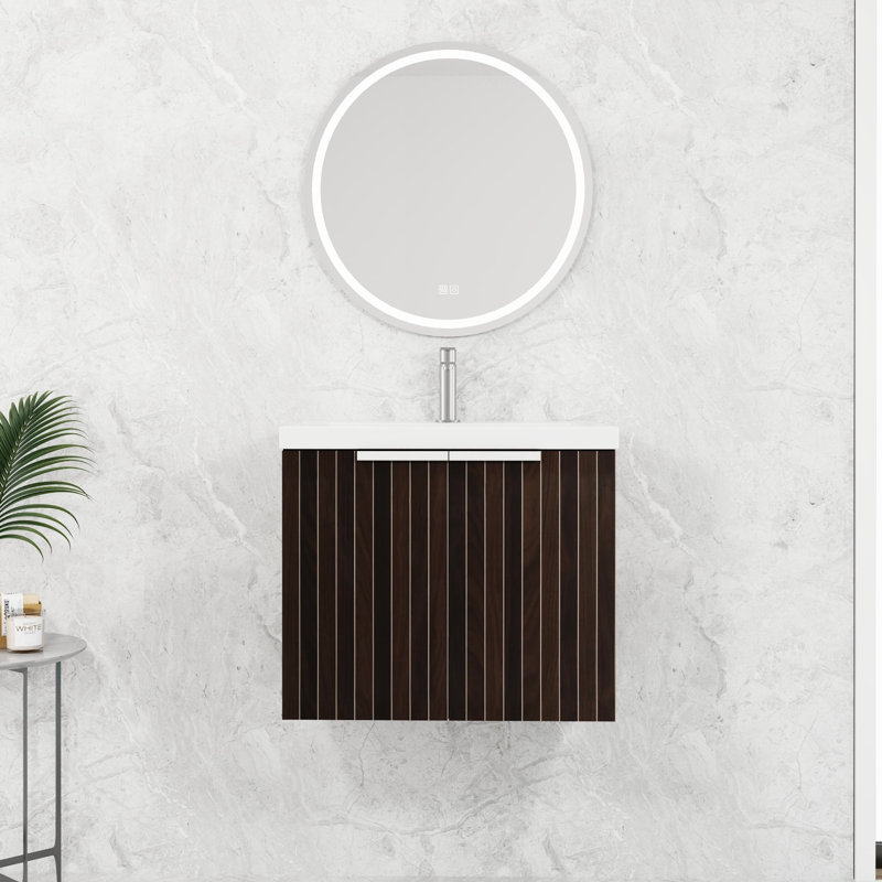 Modern Bathroom Sink With 24 Inch Resin Basin, Door Feature Vanity, Material Build, Contemporary