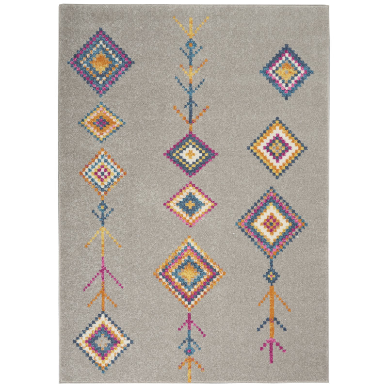 Tapis gris bohémien Augusta, Rectangle 5 pi 3 po x 7 pi 3 po