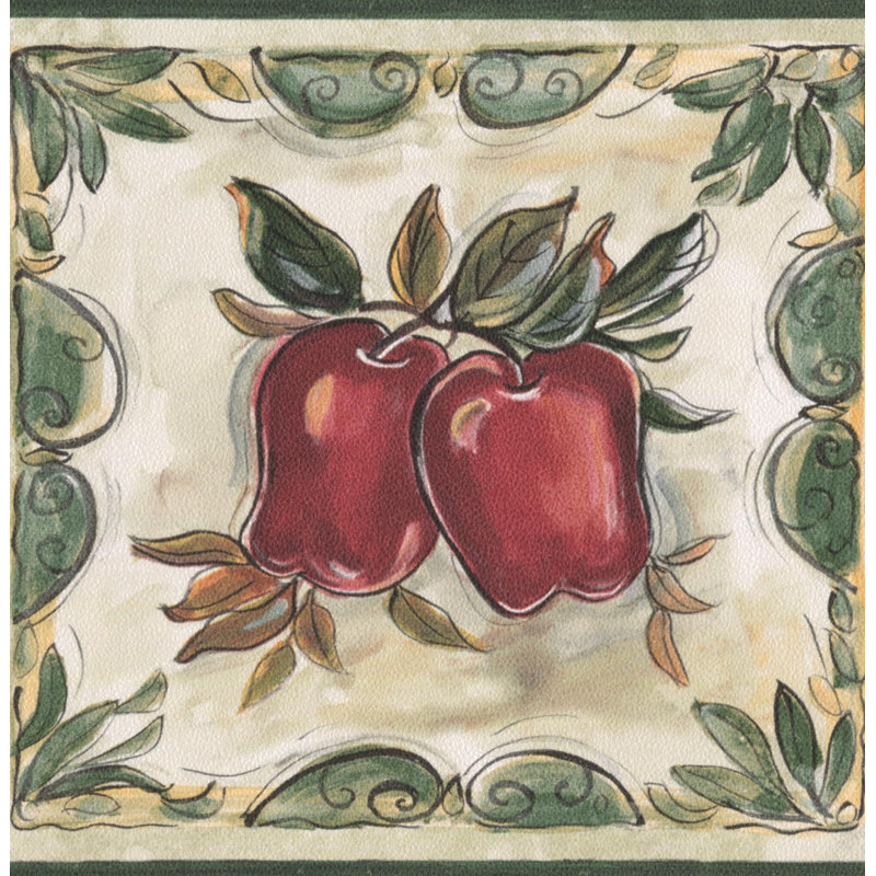 Bordure de papier peint de style rétro L 15 pi x l 5,25 po pour salle de bain style pommes, poires, prunes, cerises