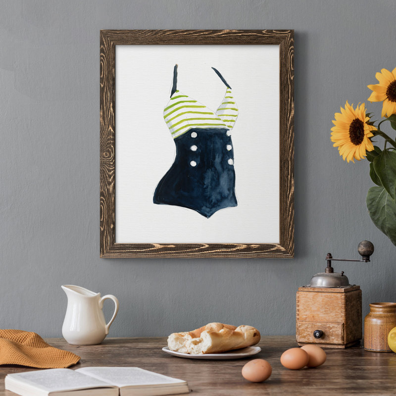 Rétro maillots de bain I - peinture sur toile encadrée, H 44 po x l 31 po x P 1 po, Noyer
