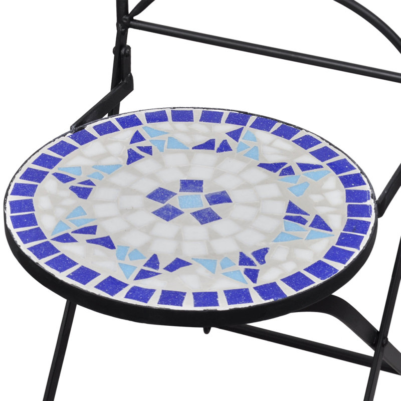 Ceramic Patio Folding Chair Folding Chair Set, Blue/​White