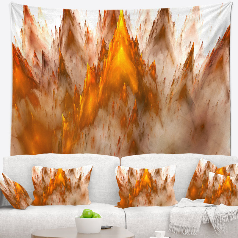 Tapisserie de conception abstract brown fractal crystals, H 50 po x l 60 po