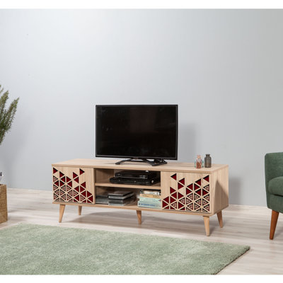 Modern TV Stand with Multiple Shelves, 55.1 x 19.7 x 15.7 inches | 100% Melamine Coated Particle Board, 0.7 inches Thick | Hornbeam Legs, Metal & Rope Handles, UV Coating, Wall-Mountable, Scandinavian Design