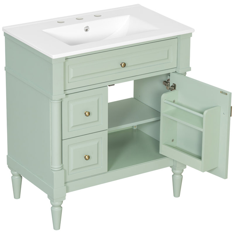 Yorell 30" Modern Bathroom Vanity with Elegant Ceramic Sink and Durable Rubberwood Construction, Green, 30inch