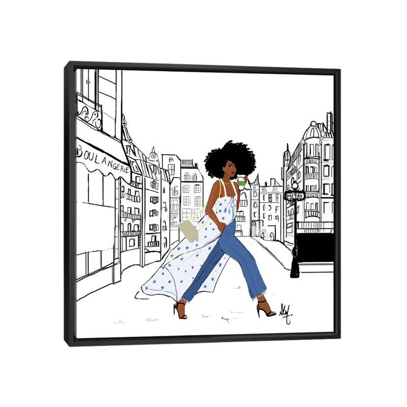 "Parisienne" par Nicholls Kobi, reproduction d’art, Toile avec cadre noir, Pas de tapis, H 18 po x l 18 po x 1,5 po