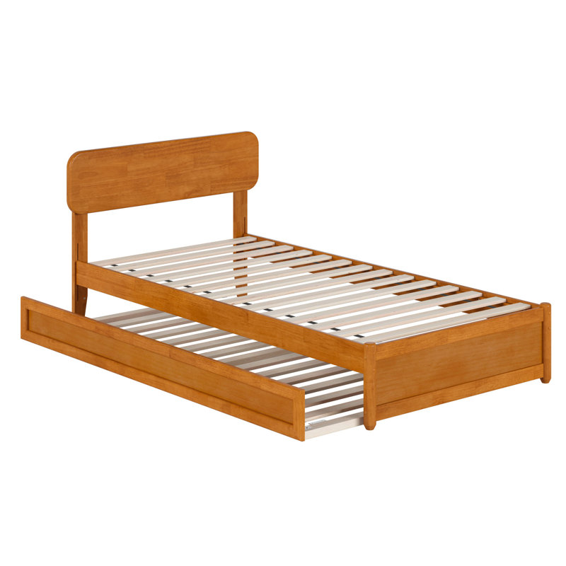 Lit plateforme en bois massif avec lit gigogne assorti Ause, Simple TG, Caramel clair