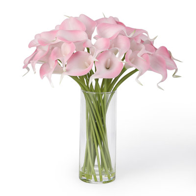 24 pièces de lis de Calla artificiel avec vase et eau artificielle pour le mariage, la maison et le bureau