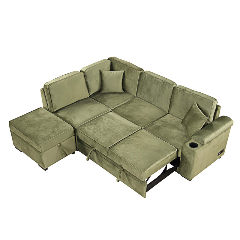 Velvet Sectional Left Hand Facing, Green Velvet