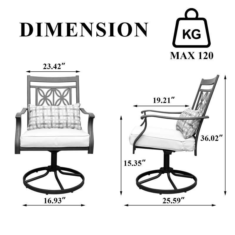 Chaise de salle à manger pivotante avec coussins et coussins, 2