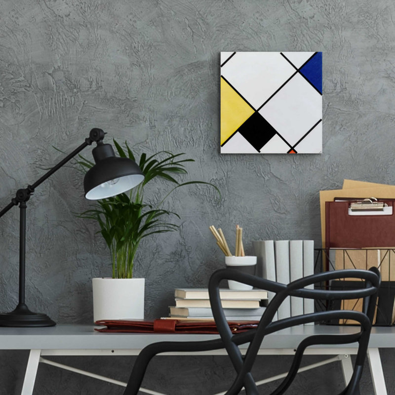 "Composition de losanges avec jaune, noir, bleu, rouge et gris, 1921" par Piet Mondrian, H 12 po x l 12 po x P 0,13 po