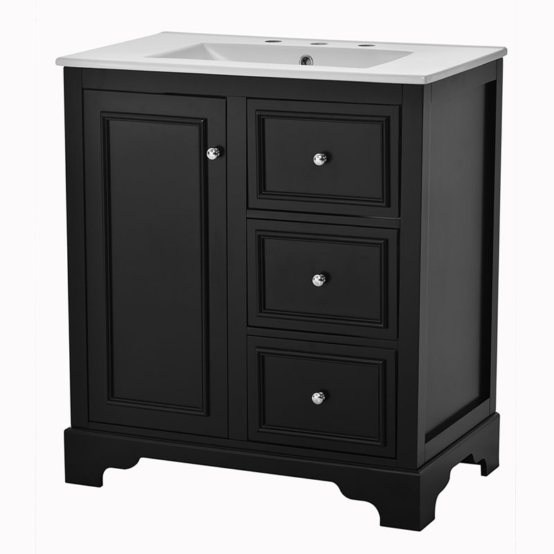 Trea 29.96'' Single Bathroom Vanity with Ceramic Top, Silver, Black