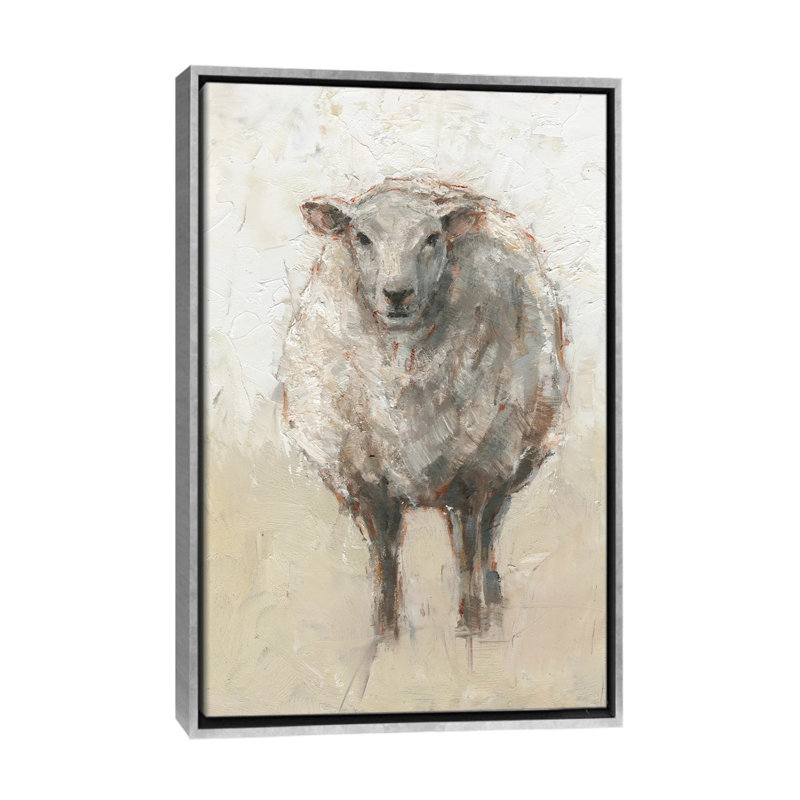 « Fluffy Sheep I » par Ethan Harper, reproduction d’art, Toile avec cadre argenté, Pas de tapis, H 26 po x l 18 po x P 1,5 po