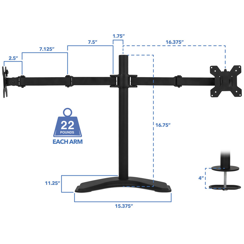 Black Dual Monitor Desk Mount with Adjustable Arms