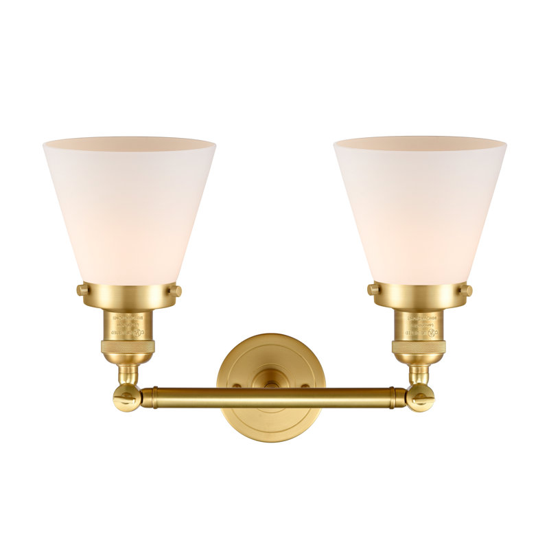 Éclairage de meuble-lavabo inclinable 2 lumières Cone, Boîtier blanc mat, Ampoule à DEL rétro de 6 watts, Or satiné