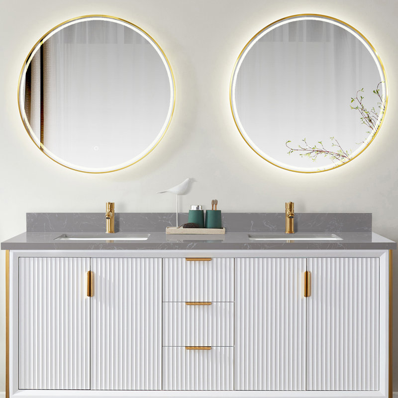 Malaga 73'' Gray Stone Double Bathroom Vanity Top with Sink