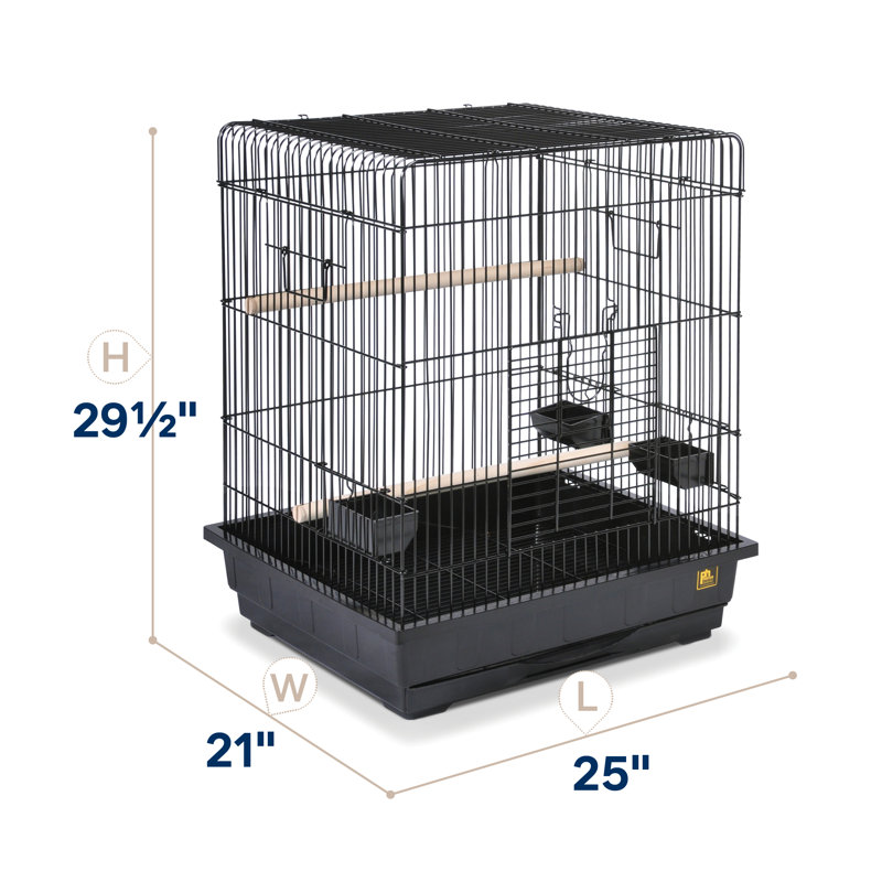 Black Square Roof Parrot Cage with Perches and Dishes