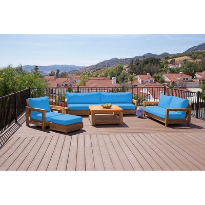 Ensemble de conversation de canapé en teck avec coussins Sunbrella 10 pièces Crelake Deluxe