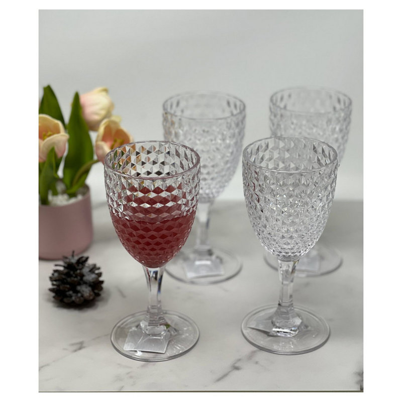 Verres à vin en plastique taille diamant, Clair