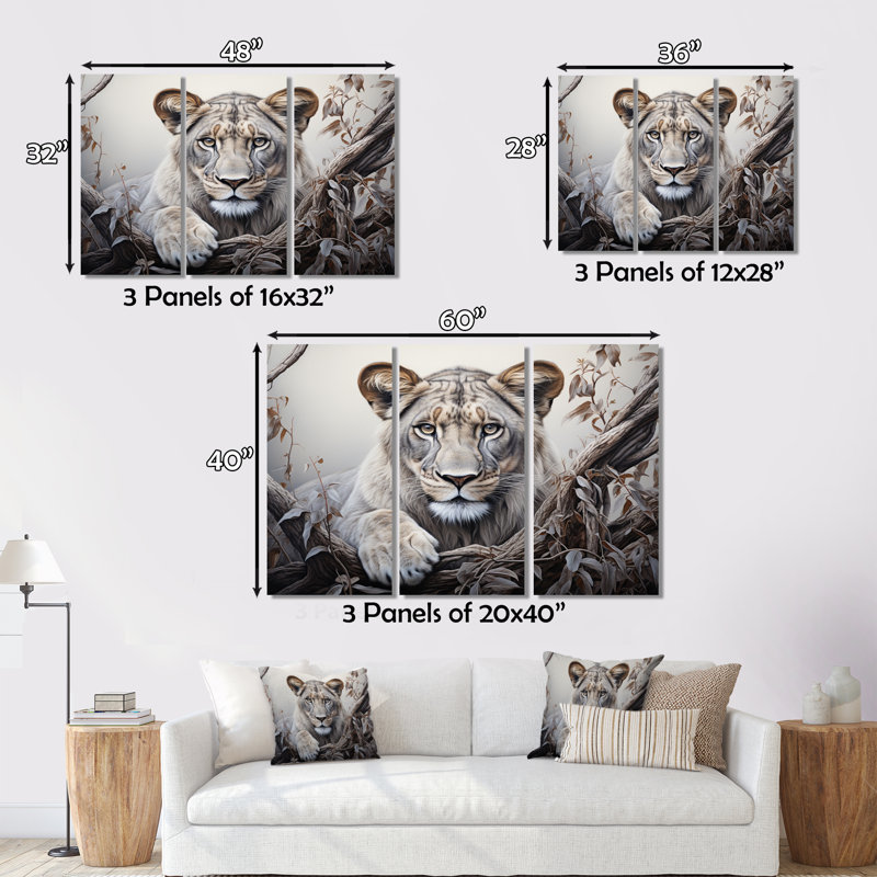 «Afrique Lioness Power II», impression sur toile tendue 3 pièces, H 28 po x l 36 po x P 1 po