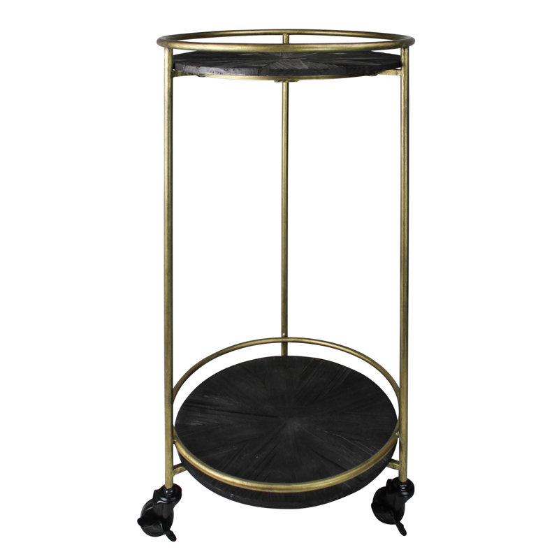 Andy Round Black Wood and Brass Rolling Cart