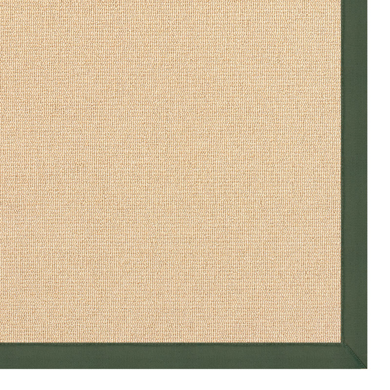 Nannette Handmade Light Beige Berber with Green Cotton Border Made in the USA Area Rug, Rectangle 8'9" x 12'