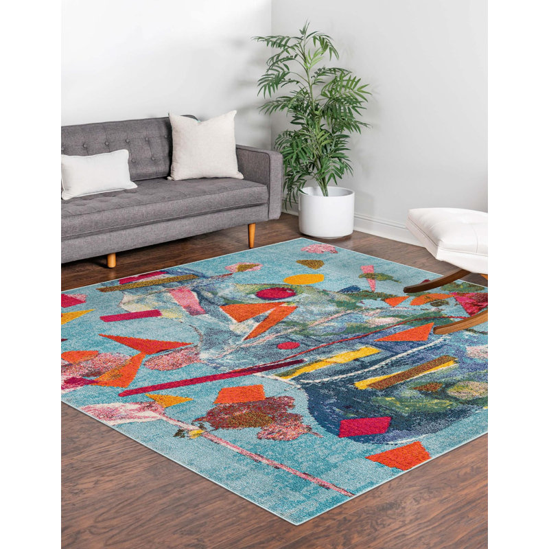 Washable Abstract Indoor Rug, Square 7'10"