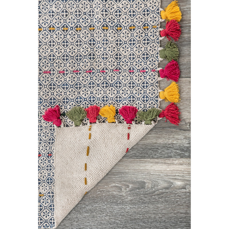 Tapis gris en coton tissé à la main et à plat, Rectangle 5 pi x 8 pi