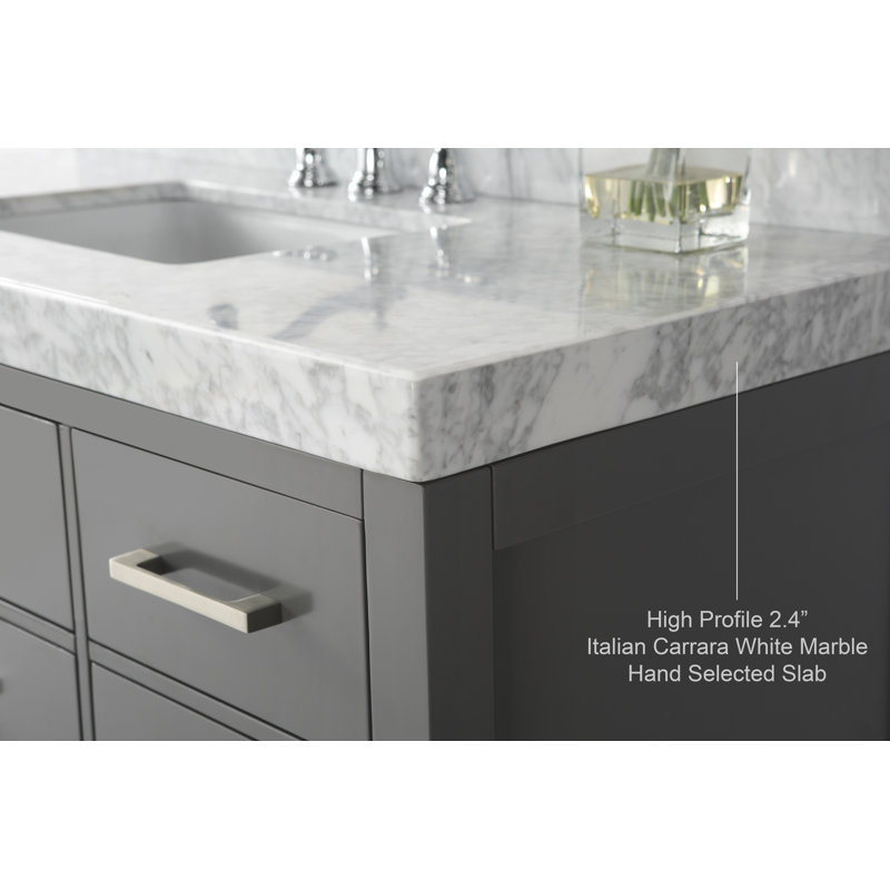 Elizabeth 60'' W Double Vanity, Sapphire Gray/Brushed Nickel, Carrara White Marble