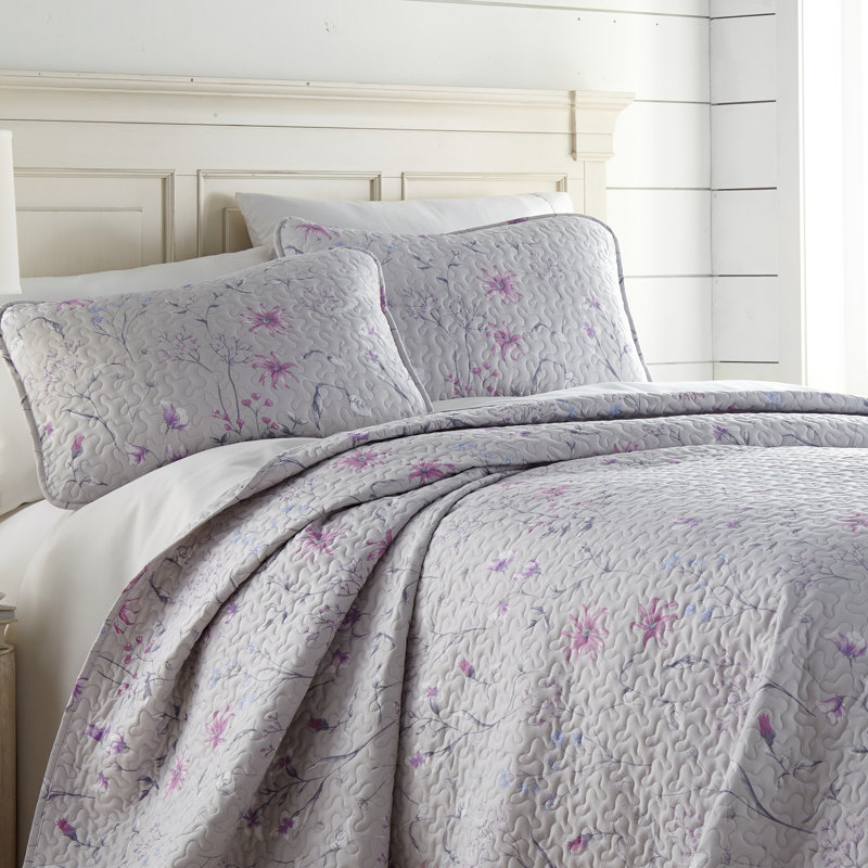 Secret Meadow Grey Full Microfiber Reversible Quilt Set