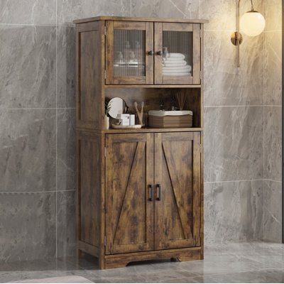 Kitchen Pantry Storage Cabinet With Glass Doors & Adjustable Shelves